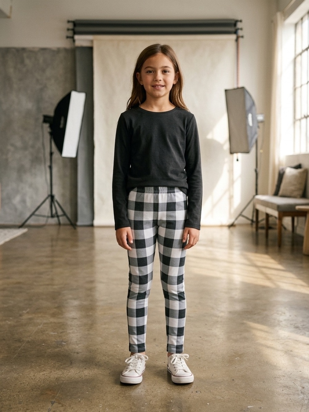 The Children's Place Black & White Buffalo Check Leggings